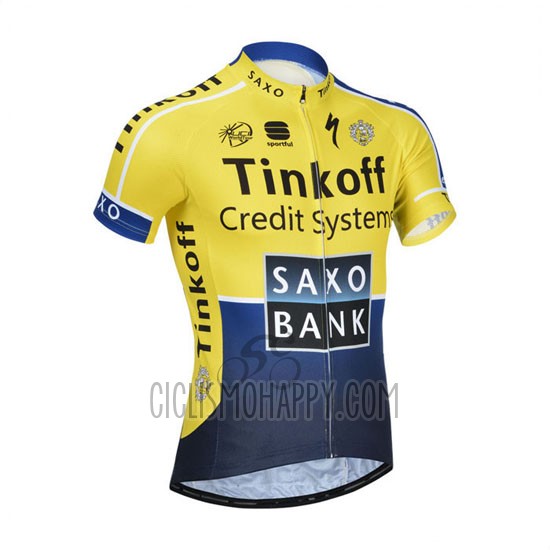 Tinkoff Saxo Bank Cycling Jersey Bib Short 2014 Short Sleeve Blue and Yellow